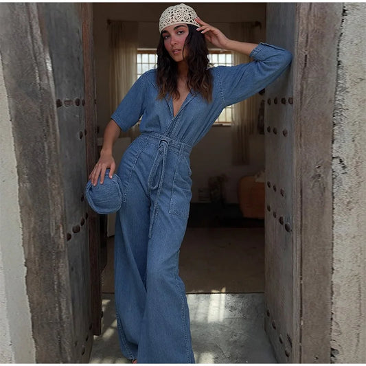 Riley Reese V Denim Jumpsuit